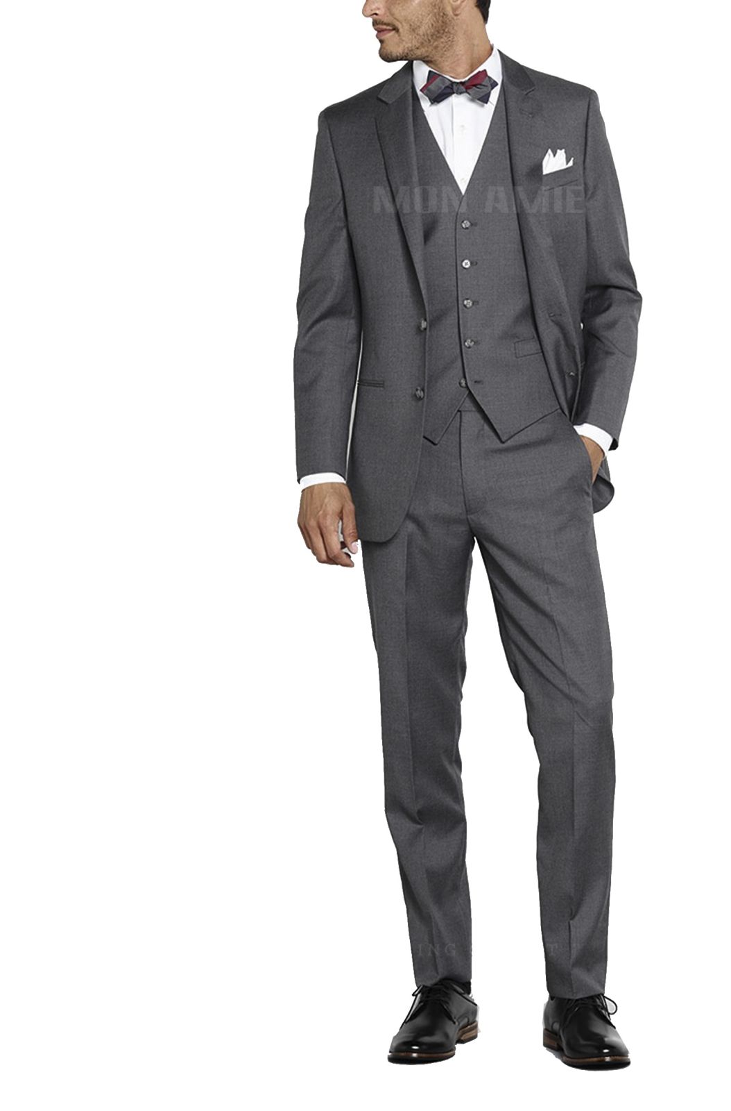 3 Pieces Dark Crosshatch Grey Suit 